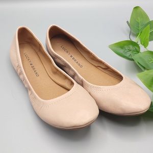 NWT Lucky Brand Emmie Leather Ballet Flats, Nude